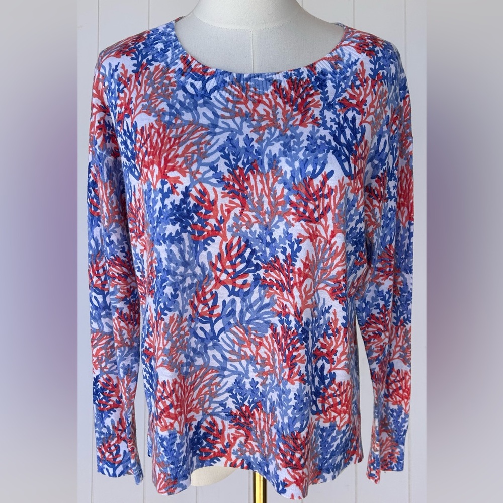 Talbots Women’s Crewneck Coral Pattern Sweater Pullover Long Sleeves Size Small